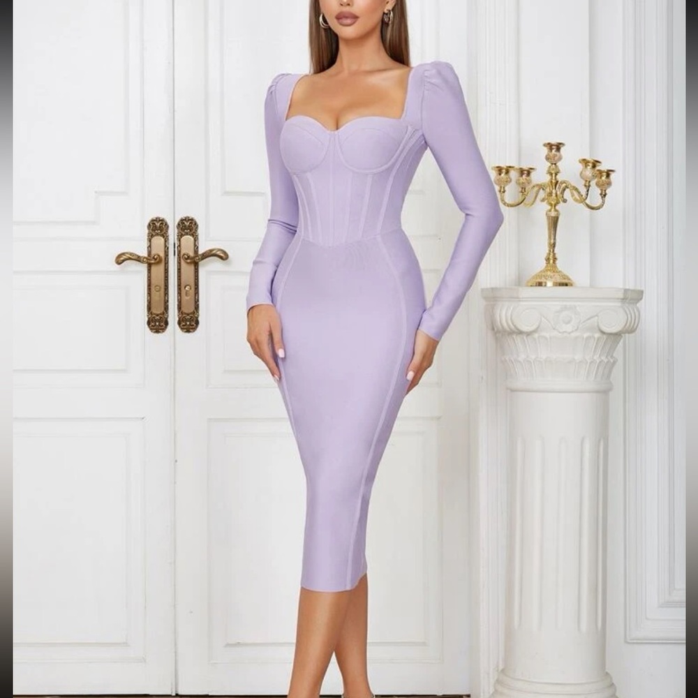 Lilac / lavender / light purple Sweetheart Neck Split Back Bandage Dress - Picture 2 of 6